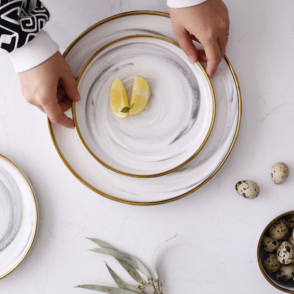 Marble Patterned Ceramic Dinner Plate Grey 10 Inch