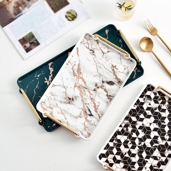 Marble Finish Tray With Handle