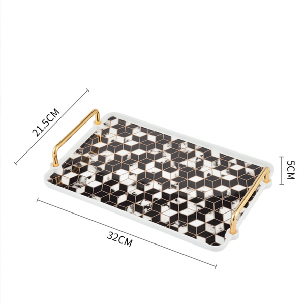 Marble Finish Tray With Handle