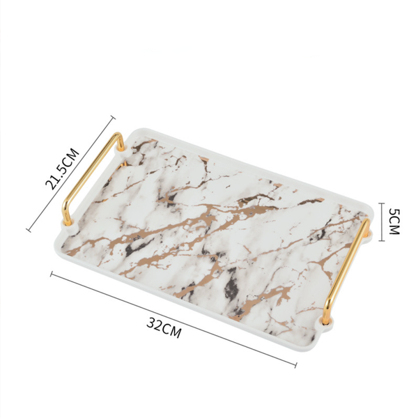 Marble Finish Tray With Handle