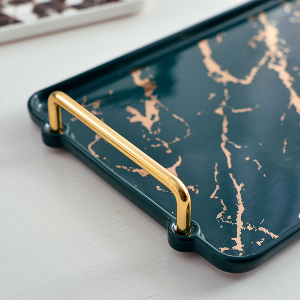 Marble Finish Tray With Handle
