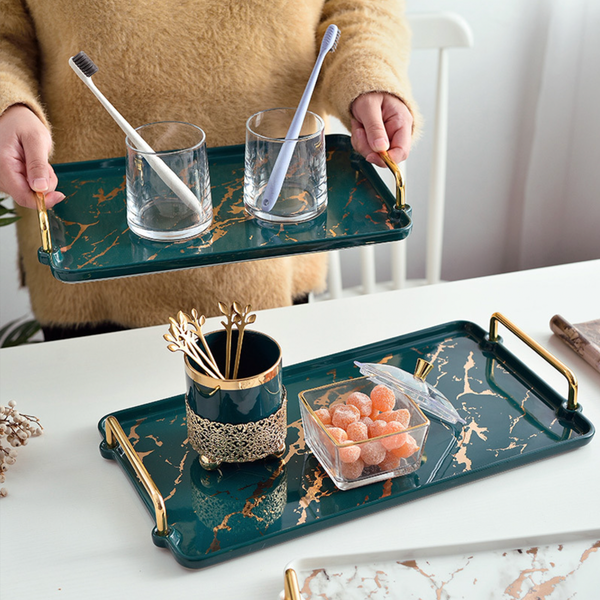Marble Finish Tray With Handle