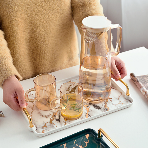 Marble Finish Tray With Handle