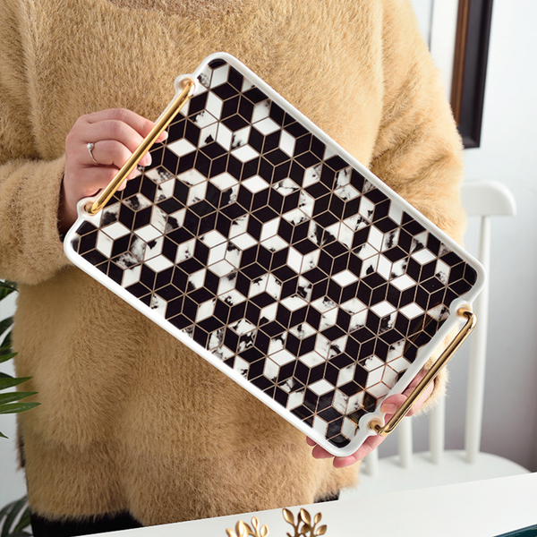 Marble Finish Tray With Handle