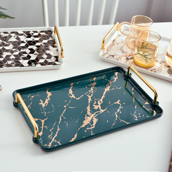 Marble Finish Tray With Handle