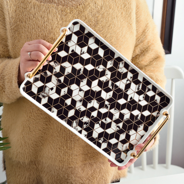 Marble Finish Tray With Handle