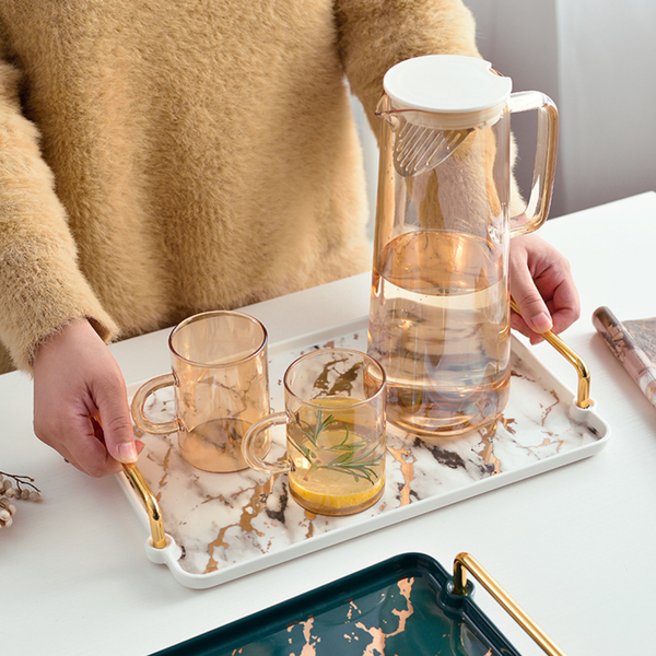 Marble Finish Tray With Handle