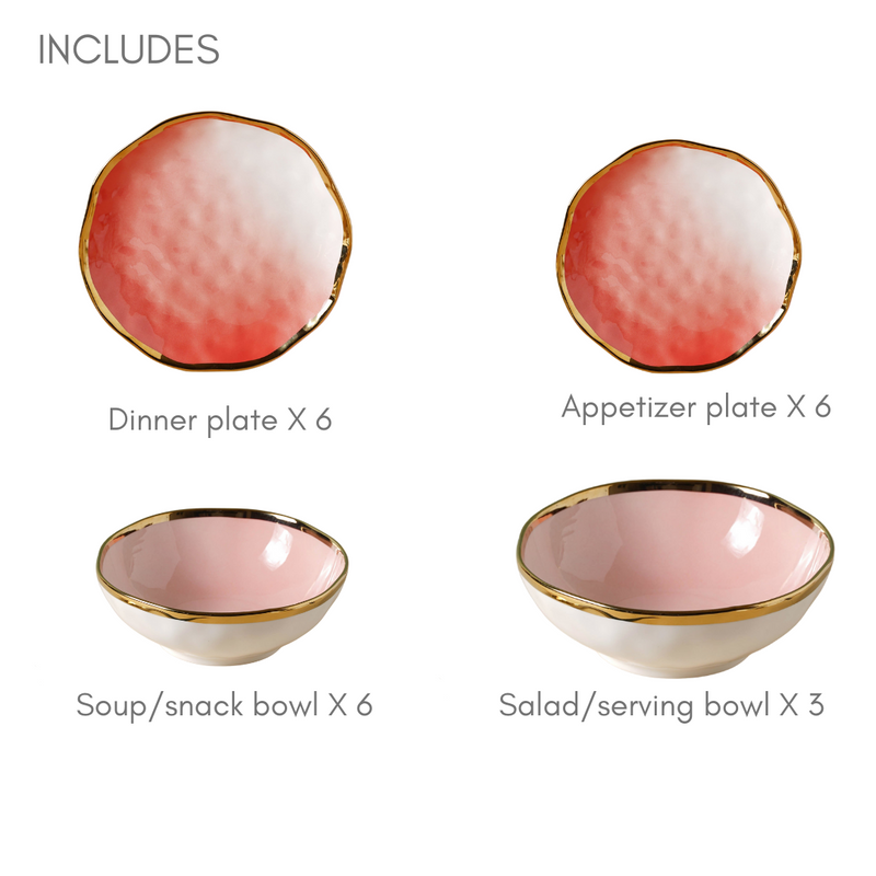 Pink Ombre 21 Piece Dinner Set For 6