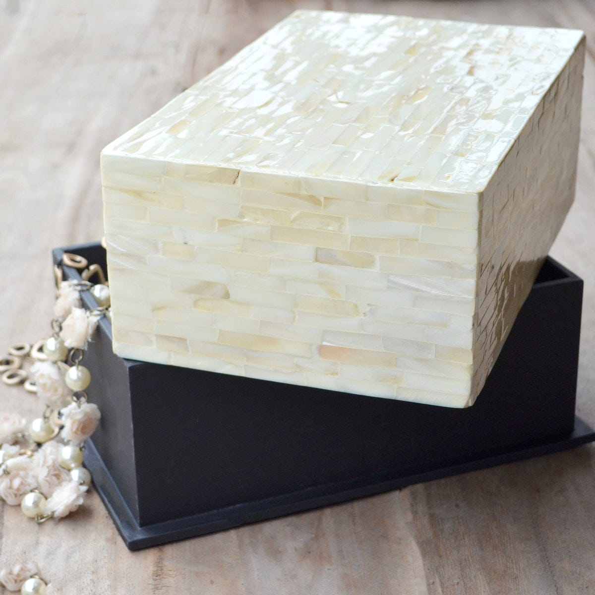 Mother Of Pearl Rectangle Box- Pearl White