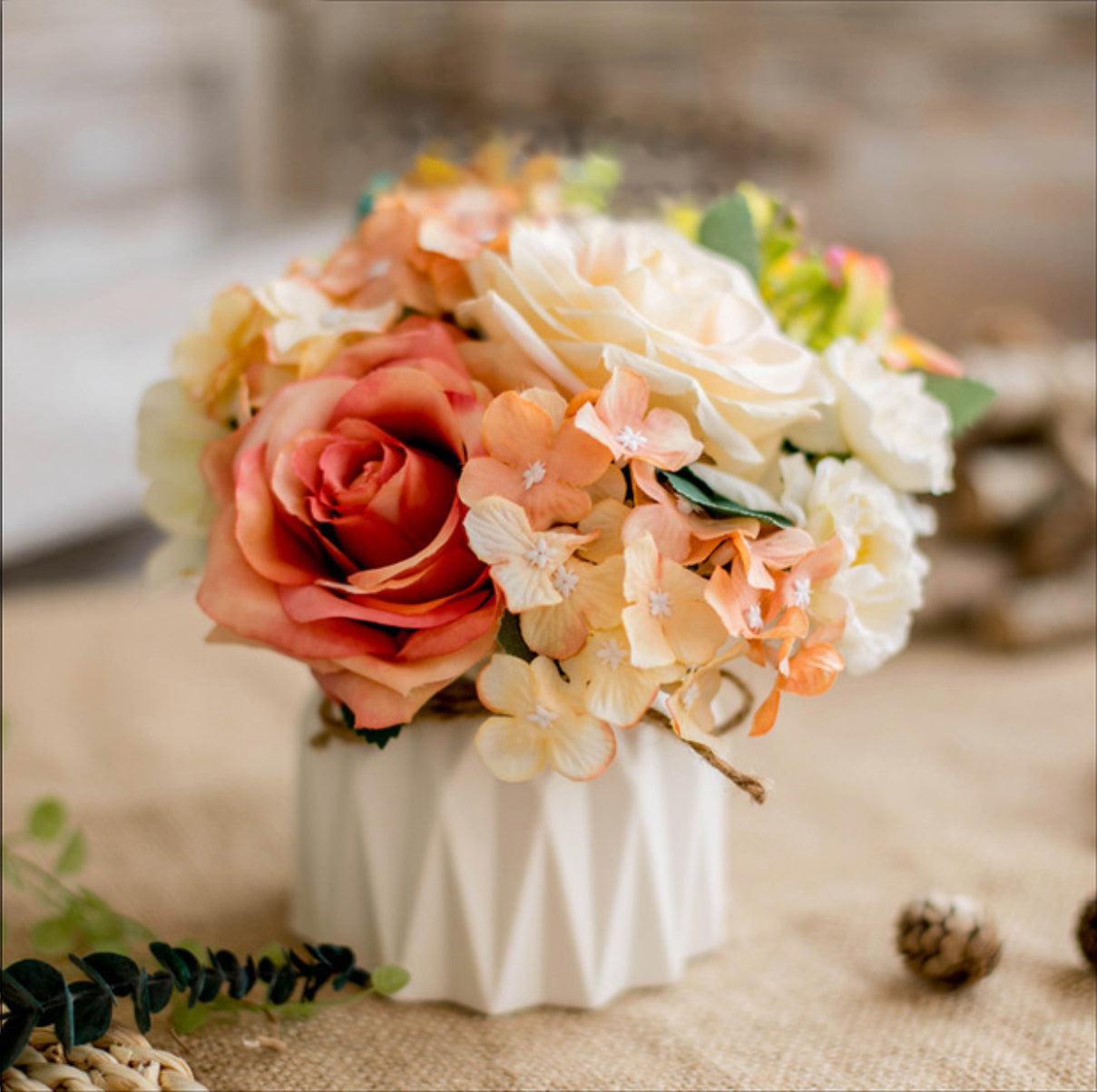 Vase With Flowers Orange - Artificial flower | Flower for vase | Home decor item | Room decoration item