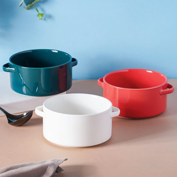 Toujours Snack Bowl With Handle 700 ml - Bowl, ceramic bowl, serving bowls, noodle bowl, salad bowls, bowl for snacks, baking bowls, large serving bowl, bowl with handle | Bowls for dining table & home decor