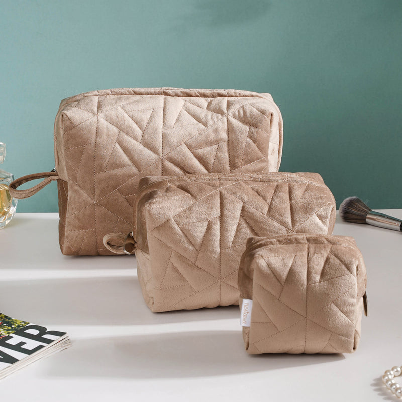 Beige Blossom Vanity Pouch Set Of 3