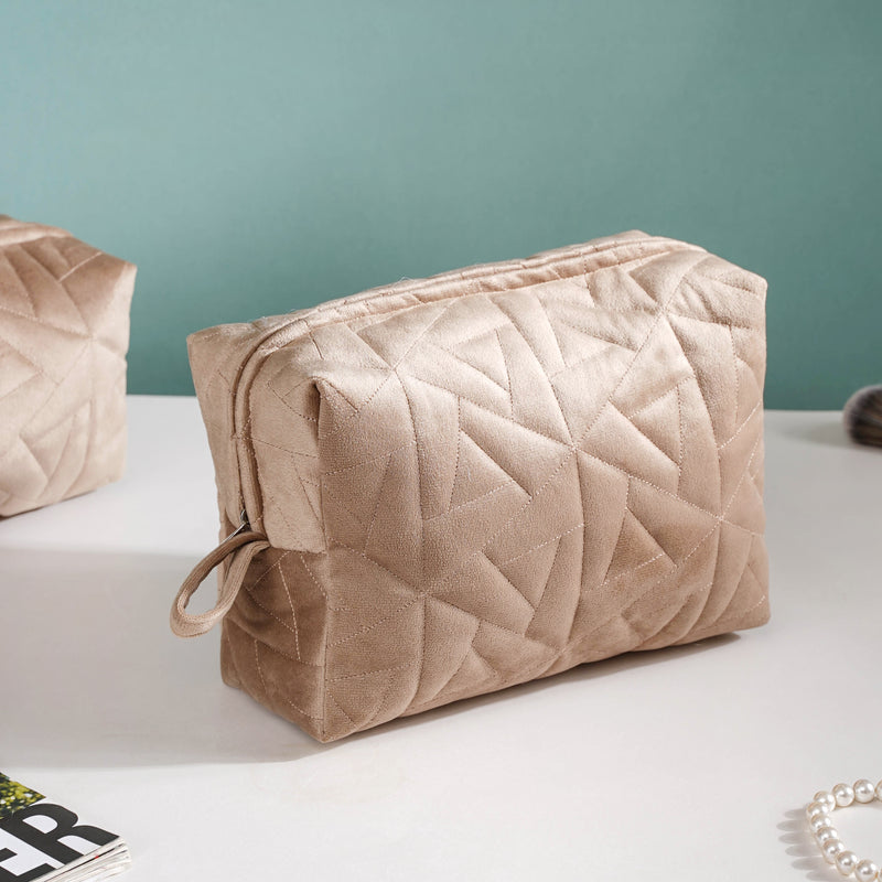 Beige Blossom Vanity Pouch Set Of 3