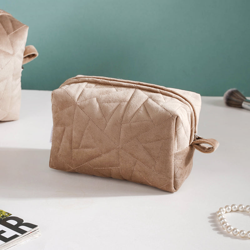Beige Blossom Vanity Pouch Set Of 3