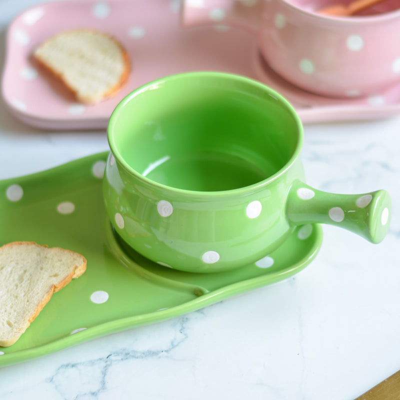 Dots Ceramic Pot Colourful - Soup bowl, ceramic bowl, salad bowls, snack bowls, bowl with handle | Bowls for dining table & home decor