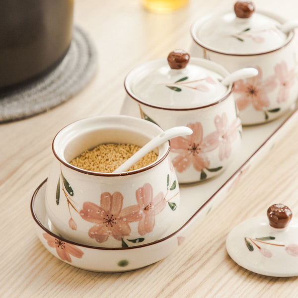 Sakura Spice Jar Set with Tray
