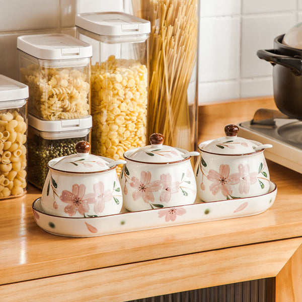 Sakura Spice Jar Set with Tray