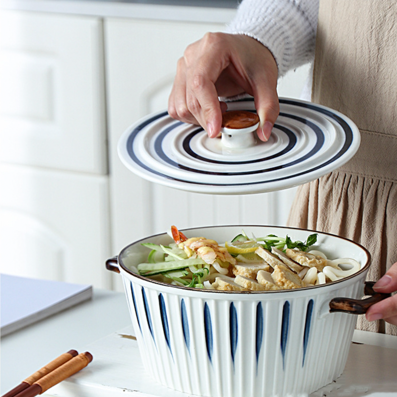 Nitori Cooking Pot - Serving bowl with lid, ceramic bowls with lids, noodle bowl, oven bowl, cooking bowls, bowl with handle | Bowls for dining table & home decor