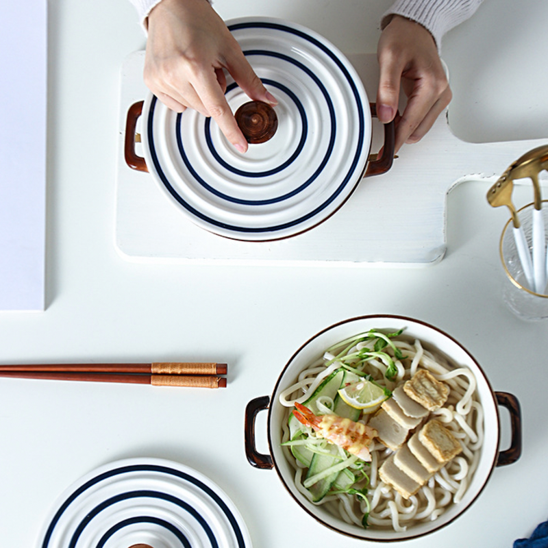 Nitori Cooking Pot - Serving bowl with lid, ceramic bowls with lids, noodle bowl, oven bowl, cooking bowls, bowl with handle | Bowls for dining table & home decor