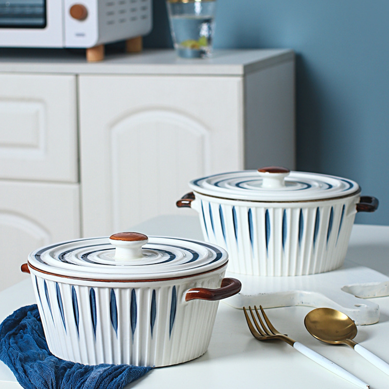 Nitori Cooking Pot - Serving bowl with lid, ceramic bowls with lids, noodle bowl, oven bowl, cooking bowls, bowl with handle | Bowls for dining table & home decor