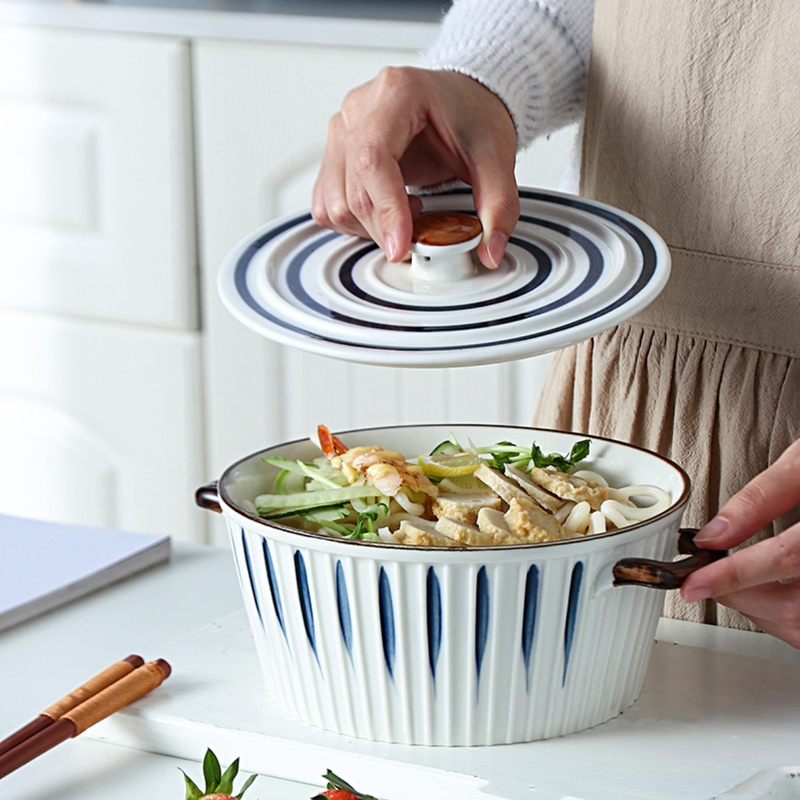 Nitori Cooking Pot - Serving bowl with lid, ceramic bowls with lids, noodle bowl, oven bowl, cooking bowls, bowl with handle | Bowls for dining table & home decor