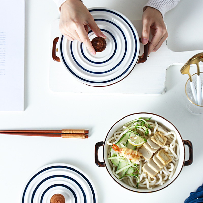 Nitori Cooking Pot - Serving bowl with lid, ceramic bowls with lids, noodle bowl, oven bowl, cooking bowls, bowl with handle | Bowls for dining table & home decor