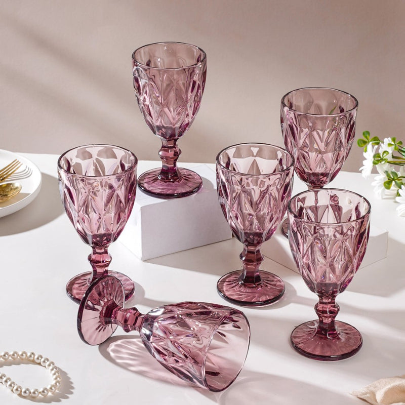 Rose Crystal Red Wine Glass Mauve Set Of 6 300 ml