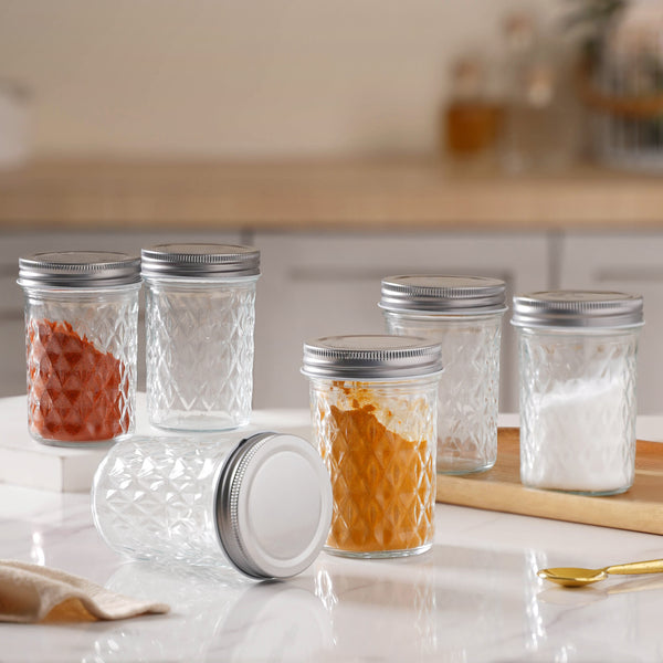 Textured Mason Jar Medium Set of 6