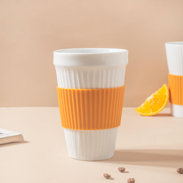 White Ribbed Drinkware With Silicone Band 400 ml