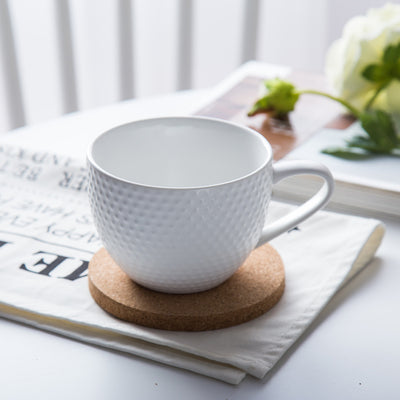 MAGNIFIQUE textured mug with cork coaster - white- Mug for coffee, tea mug, cappuccino mug | Cups and Mugs for Coffee Table & Home Decor