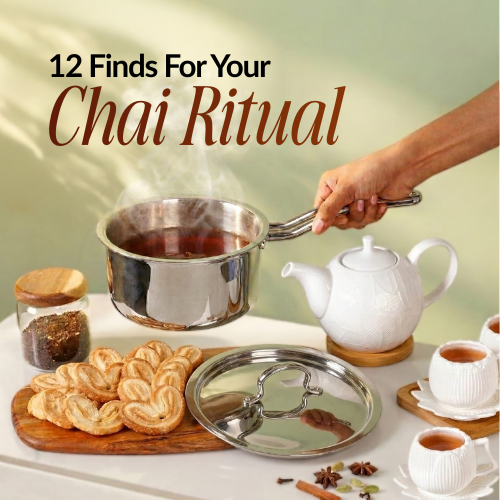 The ultimate guide to tea time essentials for your home including chai cups, serving trays, snack bowls, and kettles.