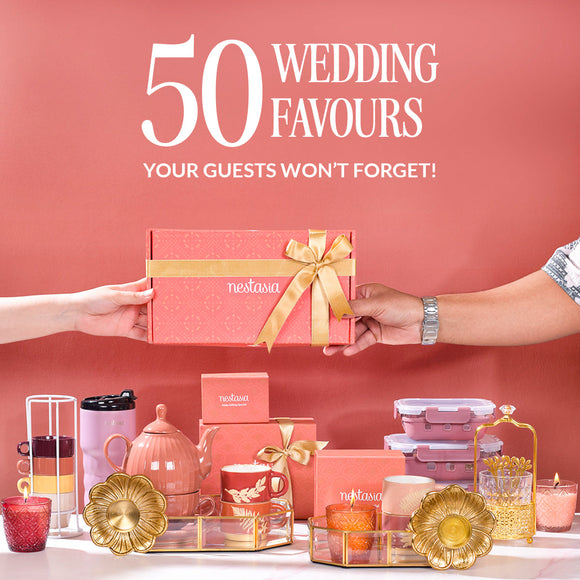 50 unforgettable wedding favours for big fat Indian weddings, featuring unique party favors, bridal gifts, and celebration souvenirs.