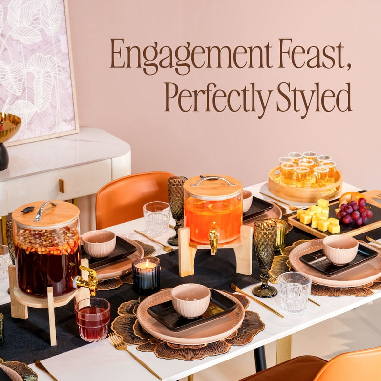 Engagement decor and table decor for an intimate engagement lunch at home. 