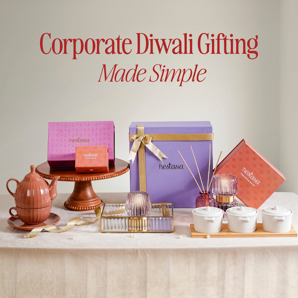 diwali office gift ideas and corporate hampers with eco friendly, personalized and festive decor gifts for colleagues.