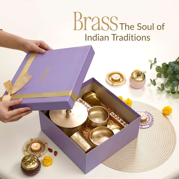 Traditional brass artifacts and lamps highlighting the spiritual essence of Indian festivals.