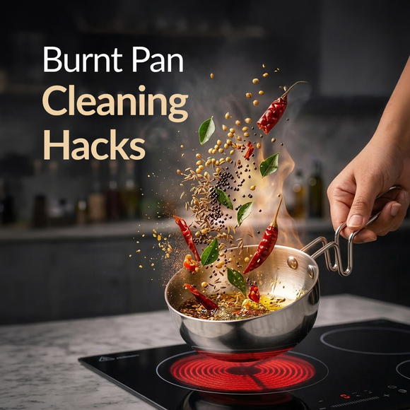 How to clean a burnt frying pan with simple kitchen cleaning tips using salt, baking soda, and vinegar to remove stubborn oil stains and restore your cookware easily.