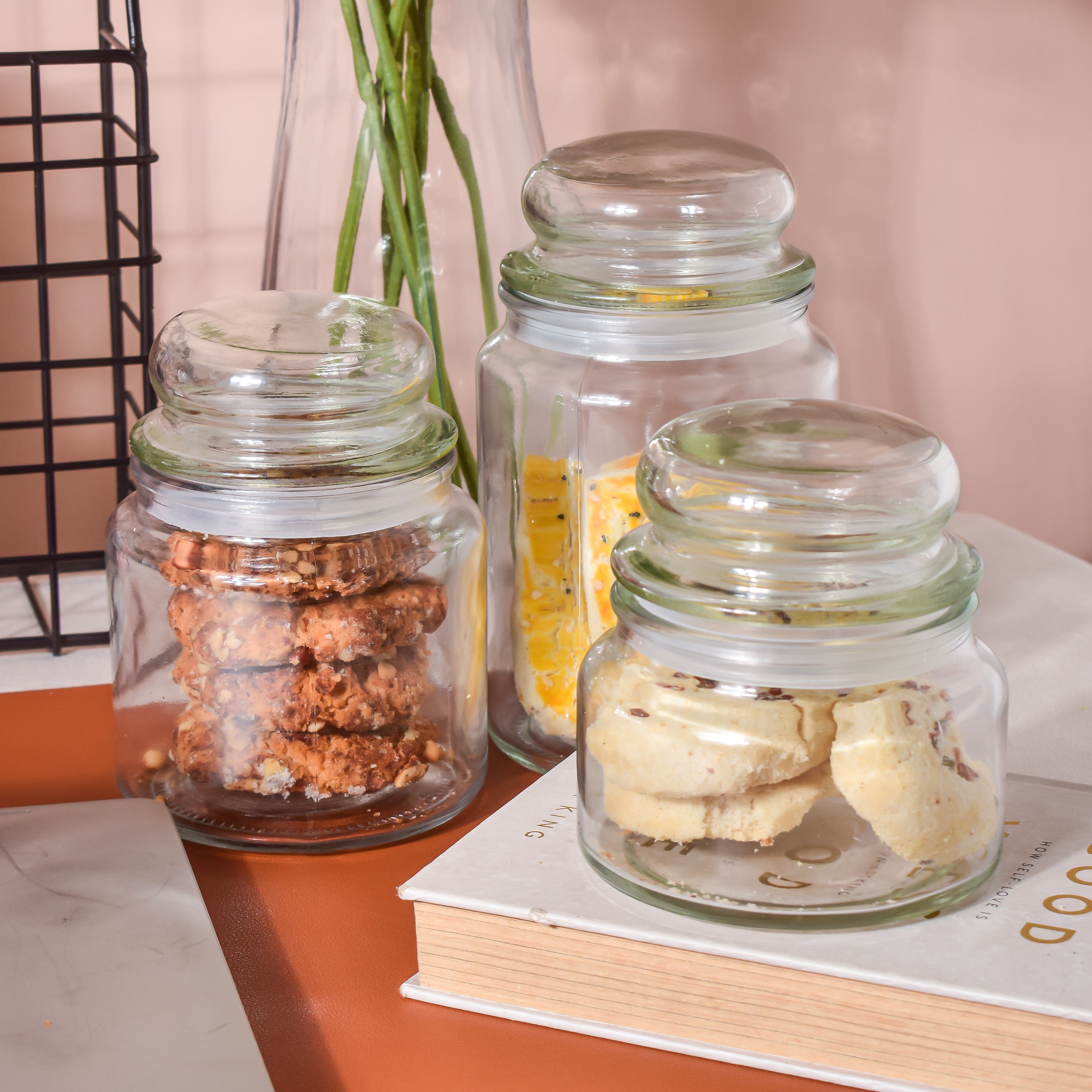 Kitchen Glass Condiment Containers with Lids, Small Spoons Moisture-proof Set of 3 Spice Jars Prep & Savour