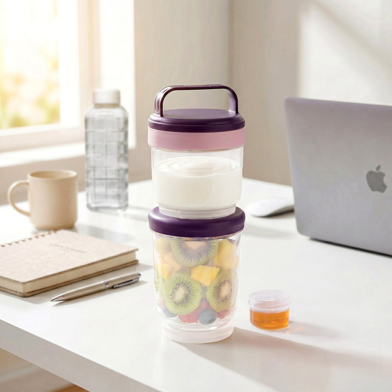 Stacko Salad Box With Dressing Cup And Spoon Purple 1020ml