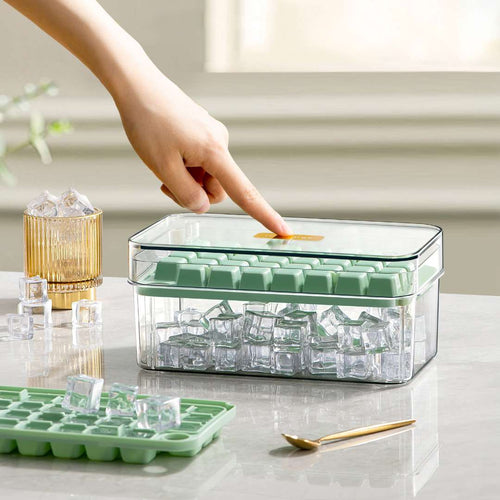 One Press Double Layer Ice Cube Tray With Bin And Scoop 2200ml
