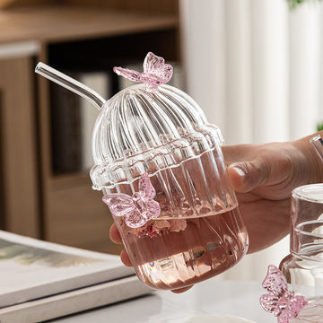Crystal Fairy Core Butterfly Tumbler With Lid And Straw 450ml Set Of 2