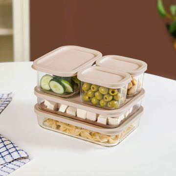 Groovo Food Storage Containers With Lid Set Of 5 310ml 750ml 1200ml Beige