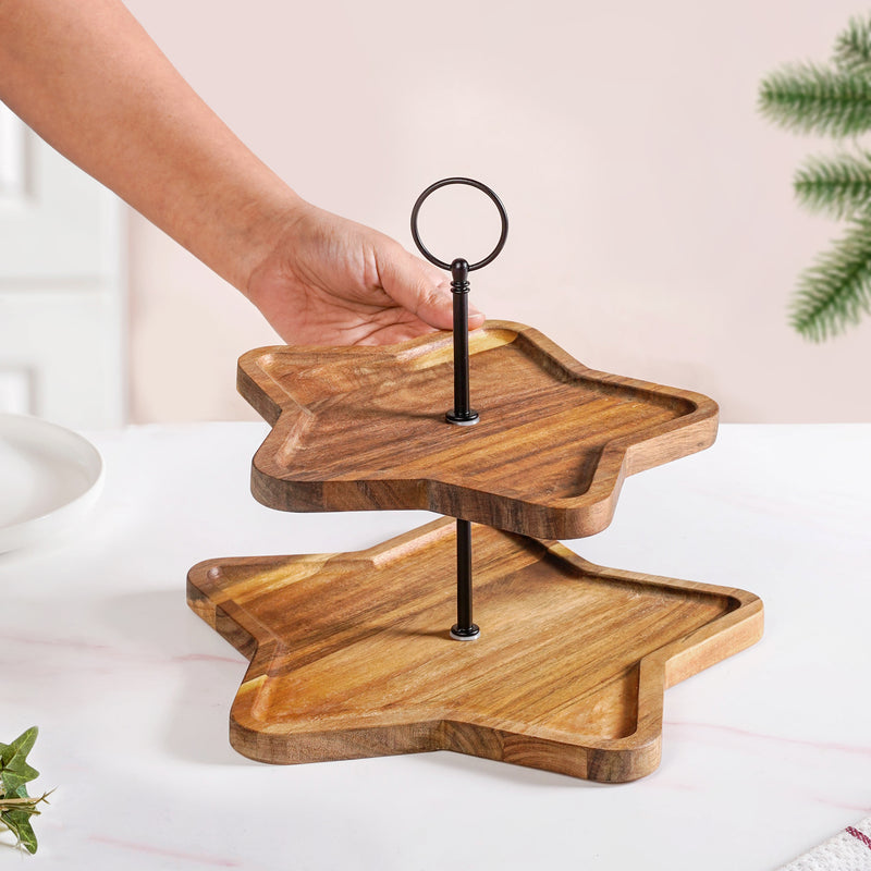 2 Tier Star Acacia Cupcake Stand