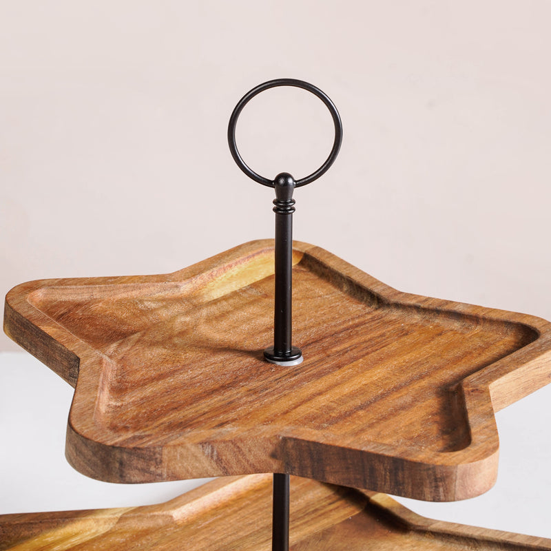 2 Tier Star Acacia Cupcake Stand
