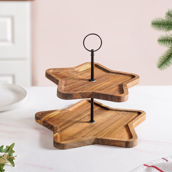 Star 2 Tier Wooden Cake Stand