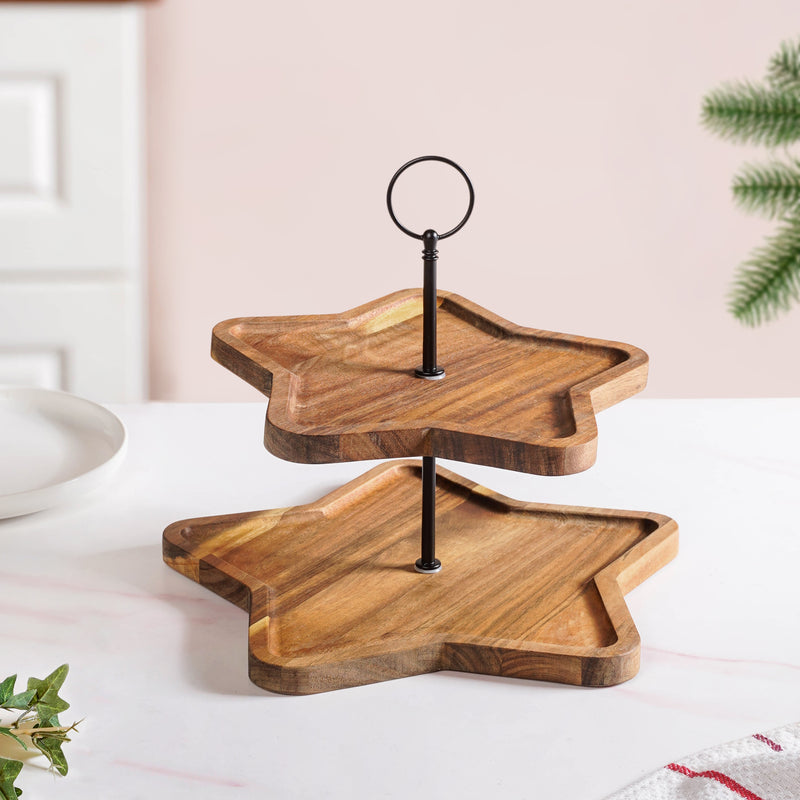 2 Tier Star Acacia Cupcake Stand