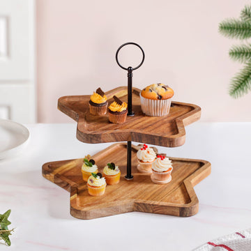 2 Tier Star Acacia Cupcake Stand