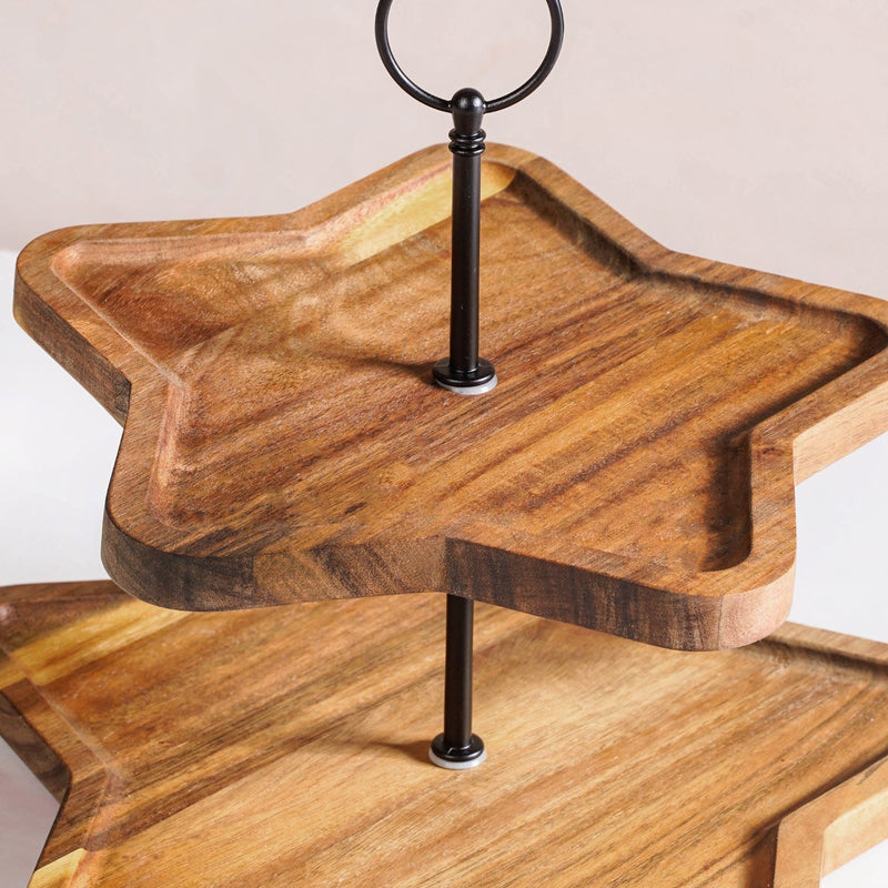2 Tier Star Acacia Wood Cupcake Stand