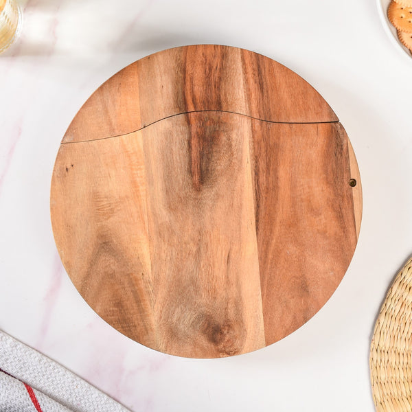 Round Wooden Charcuterie Board With Cheese Knives