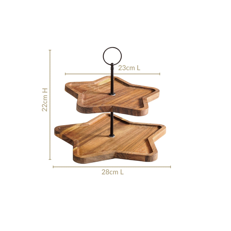 2 Tier Star Acacia Wood Cupcake Stand