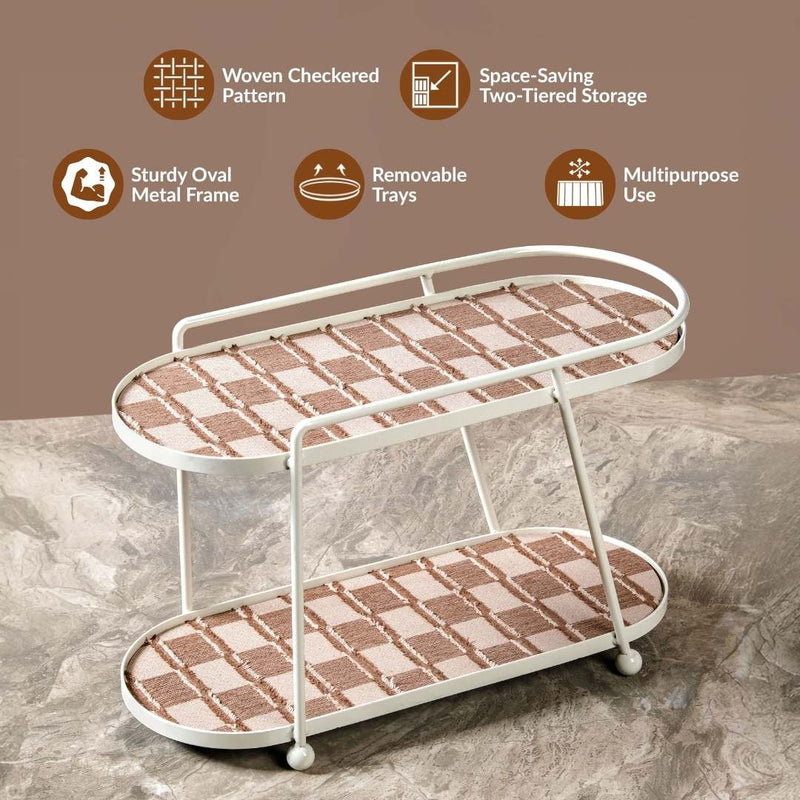 2 Tier Vanity Storage Display Tray White Brown